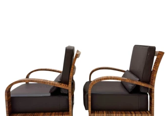 Two Art Deco Lounge Chairs with Leather Cushions France, 1930s